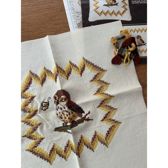 Vintage Bucilla Hoot Owl Cross Stitch Kit 48701 ALREADY STARTED - Picture 6 of 9